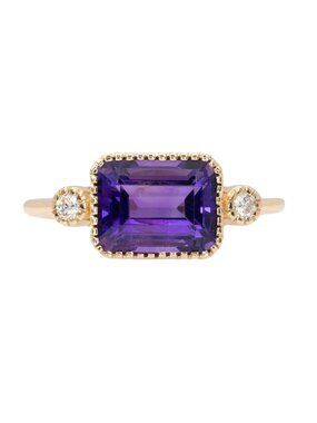 2.16Ct Zambian Amethyst Ring in Solid 14K Gold with Diamond Accents